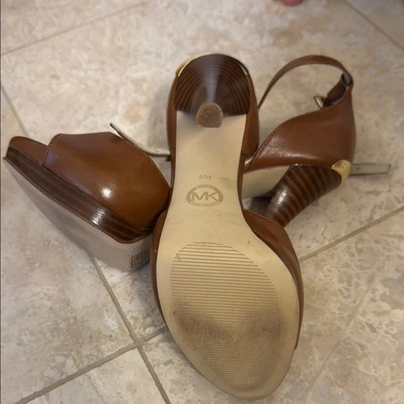 Strappy Brown Leather Stiletto Heels - Picture 2 of 3